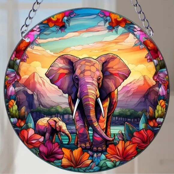Colorful stained glass elephant window suncatcher art decor - Picture 1 of 3